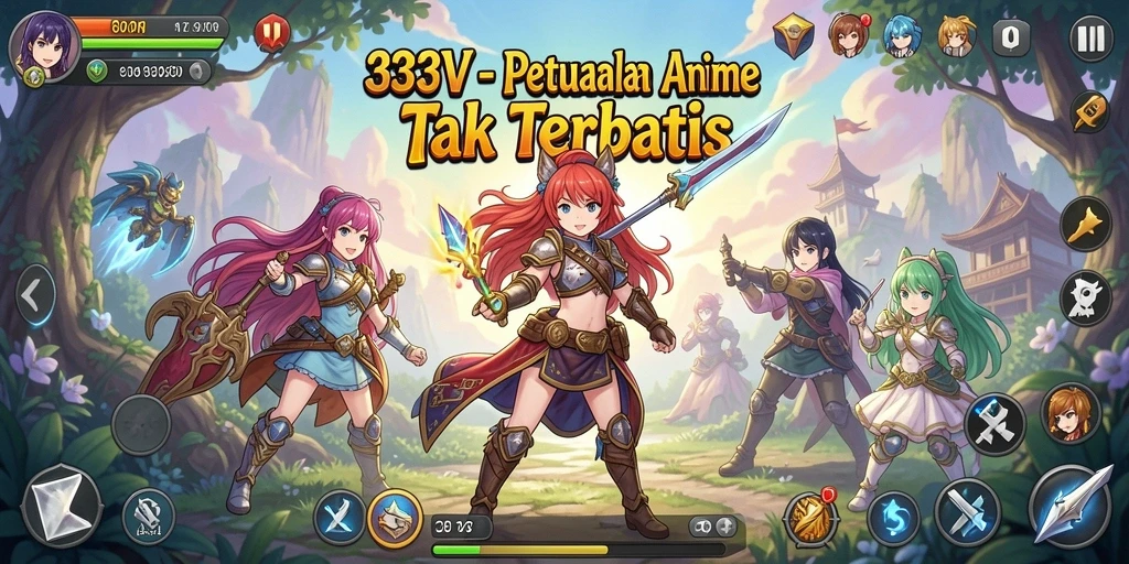 Tampilan gameplay seru dalam 333V dengan karakter anime yang menarik.