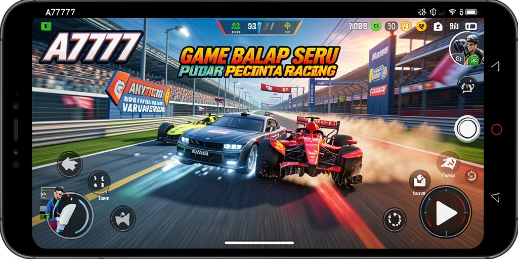 Screenshot gameplay A7777 menampilkan aksi balap yang mendebarkan.