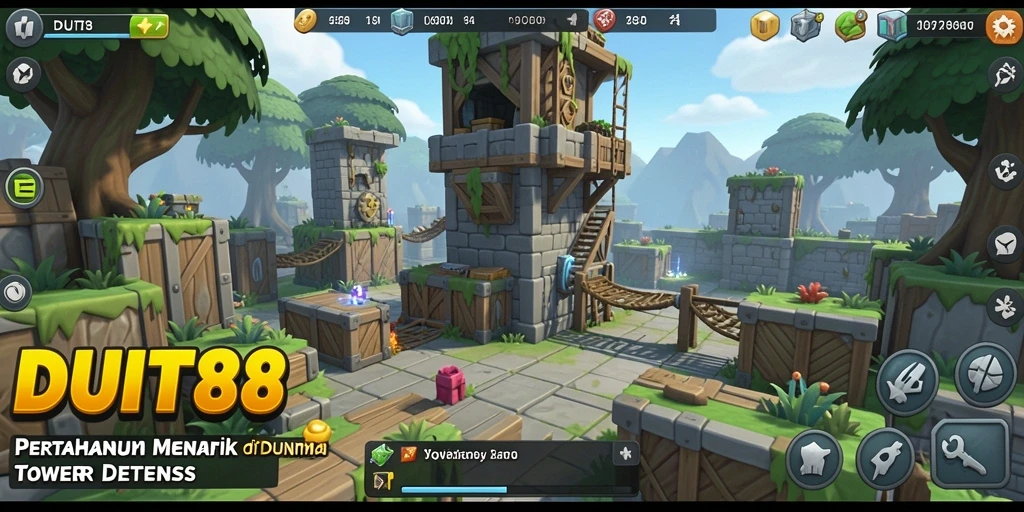 Tampilan gameplay seru dalam <strong>DUIT8</strong>, menunjukkan strategi Tower Defense yang dinamis.