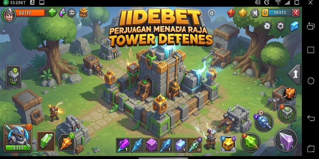 Tampilan gameplay seru IDEBET dalam pertahanan menara.