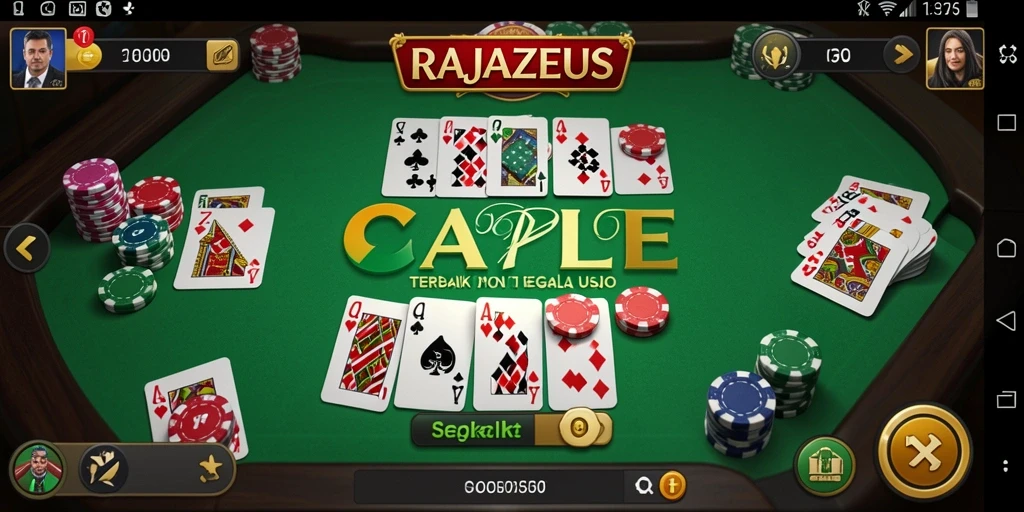 Tampilan gameplay seru dalam RAJAZEUS, nikmati Gaple kapan saja.