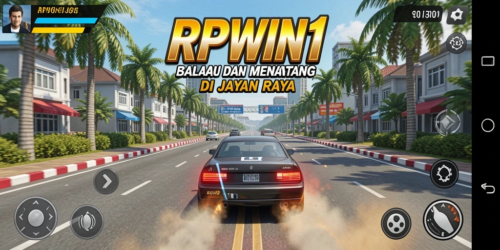 Tangkapan layar utama menunjukkan balapan seru dengan mobil cepat.